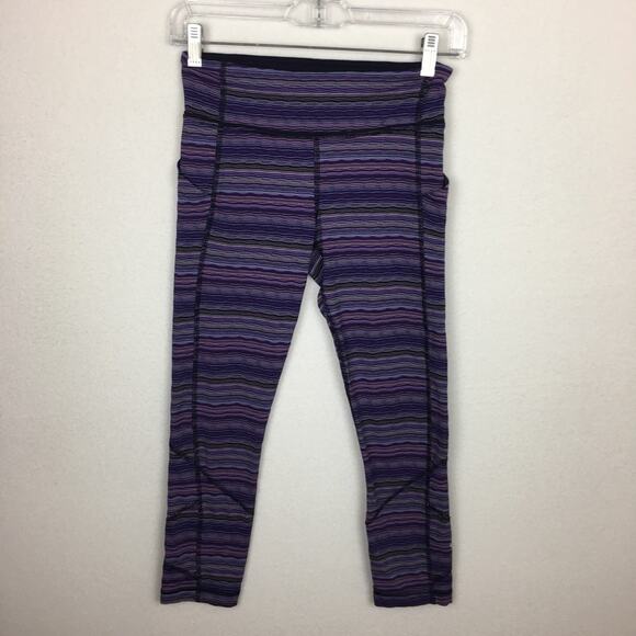 Lululemon Purple Stripe Wunder Under Crop  Leggings size 4 - Picture 3 of 7